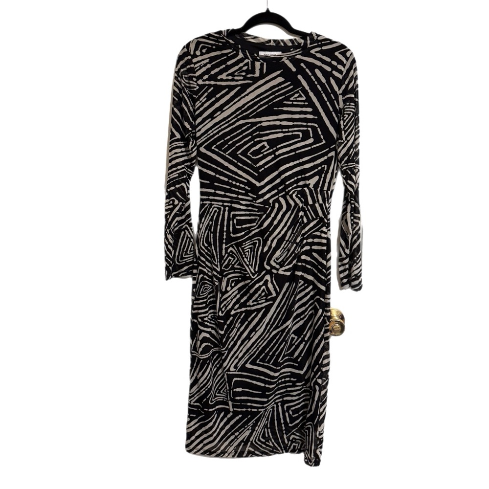 Nine West Abstract Black and White Long Sleeve Dress